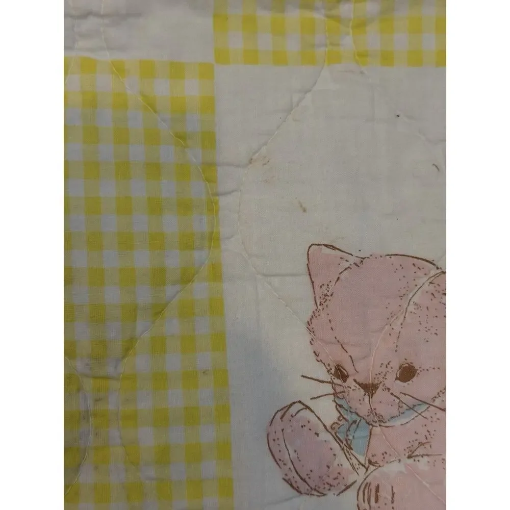 Vintage Baby Quilt Coverlet 33x42 Teddy Bear Bunny Gingham Nursery Handmade